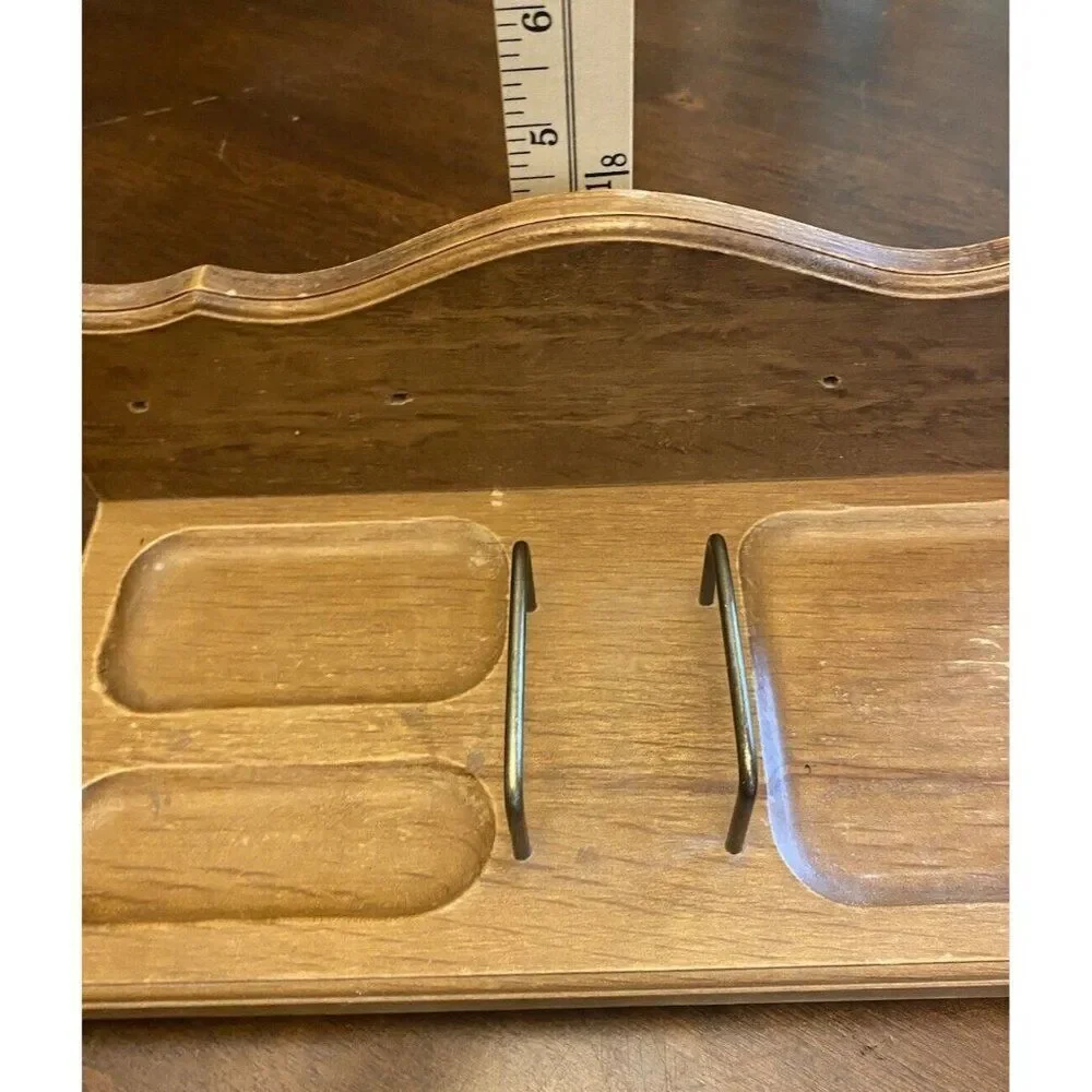 Rare Vintage Mid-Century Wood Desk Organizer Wall Hanging Valet Wallet Holder